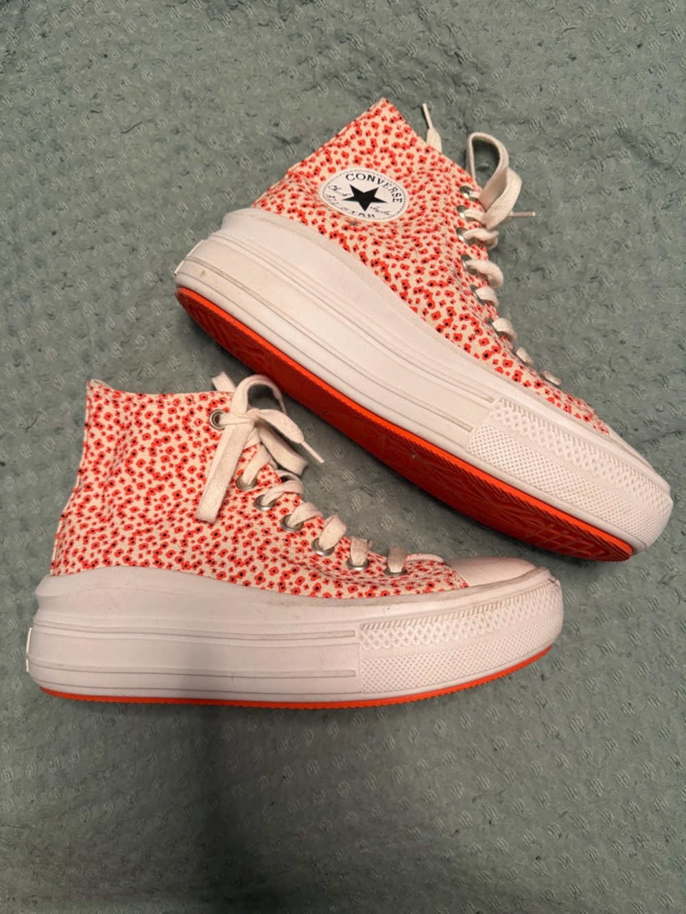 Converse High Top Platform Sneakers - White with Orange Floral